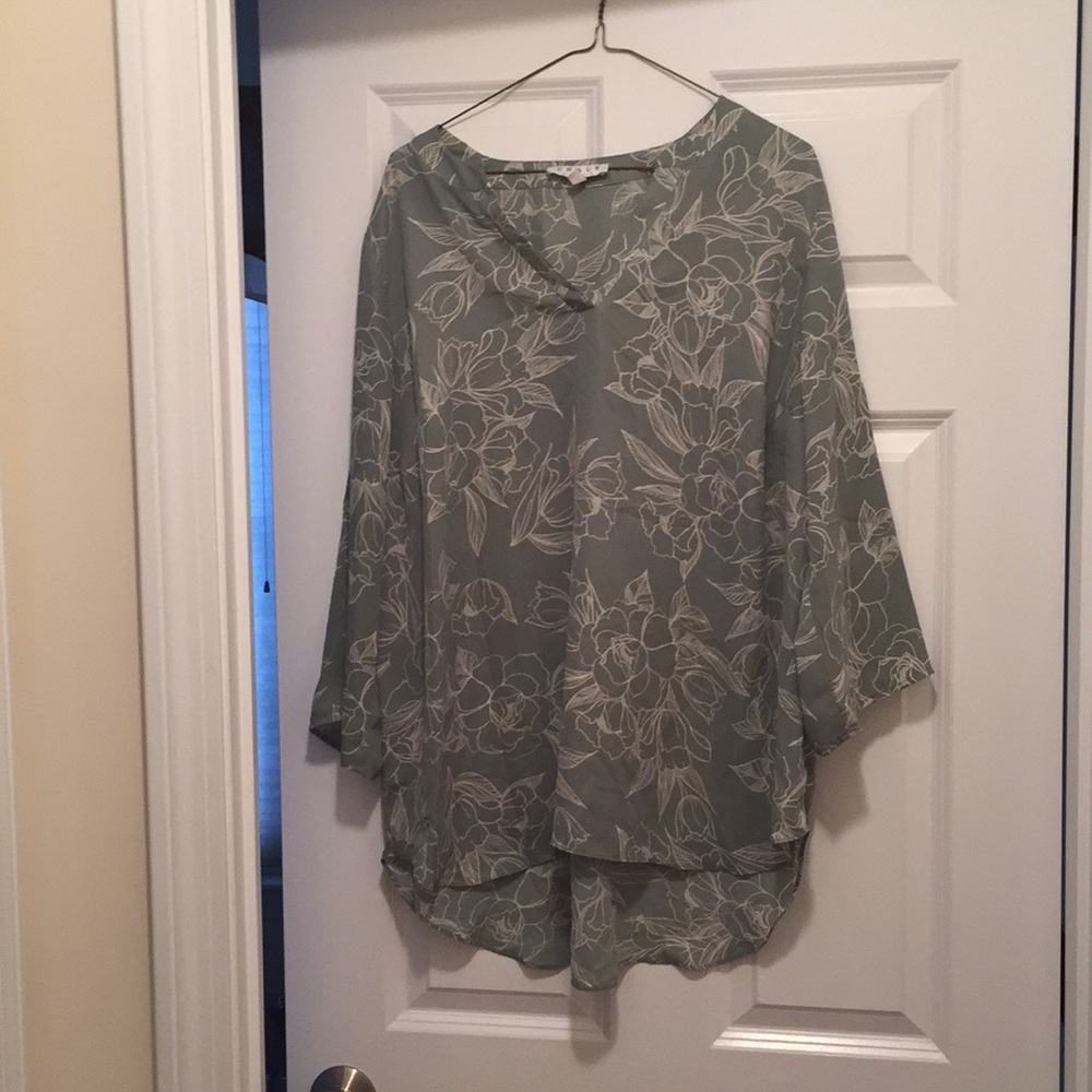 Light sage and white hi low boho style blouse